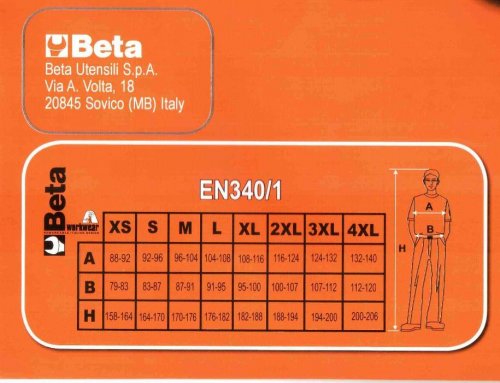 Tabela rozmiarów ubrań BETA